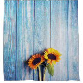 Rideaux De Douche Sunflower on Blue Wood Wall (Devant)