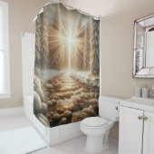 Rideaux De Douche "Sunlit Winter Forest Cross" (En situation)