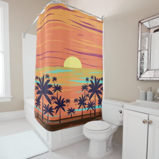 RIDEAUX DE DOUCHE SUNSET PALM (En situation)