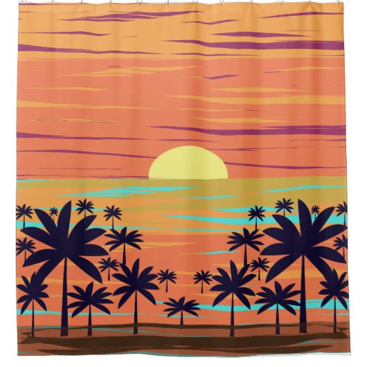 RIDEAUX DE DOUCHE SUNSET PALM (Devant)