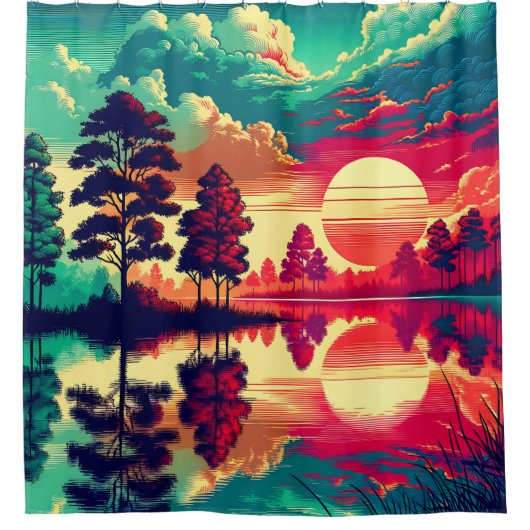 Rideaux De Douche "Sunset Reflections - Art Paysager Vibrant" (Devant)