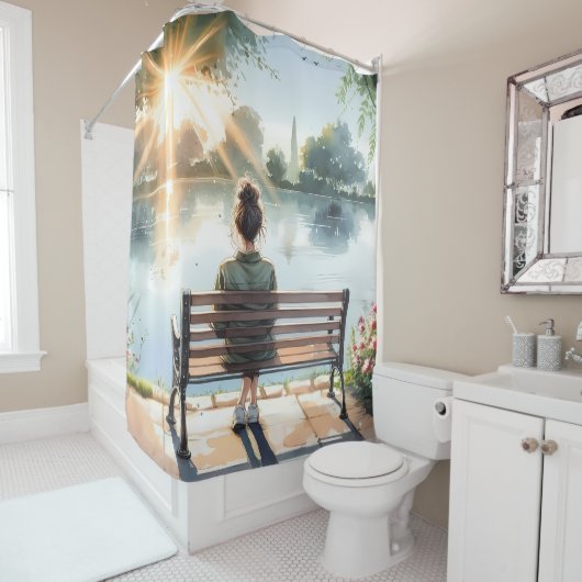 Rideaux De Douche Sunset Reflections Lake Scene (En situation)