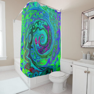 Rideaux De Douche Super Abstrait Retro Green et Blue Swirl