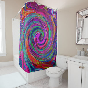 Rideaux De Douche Super Abstrait Retro Magenta Dark Rainbow Swirl