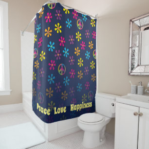 Rideaux De Douche Super Hippie Paix et Fleur Douche bleu fondu