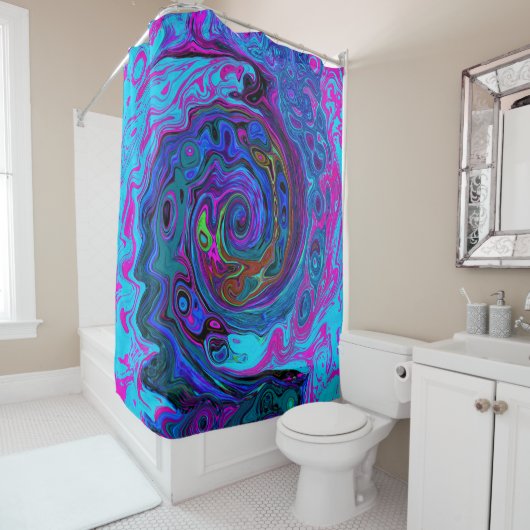 Rideaux De Douche Super Retro Blue et Purple Swirl Abstrait (En situation)