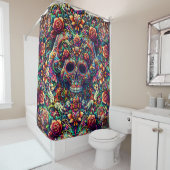 Rideaux De Douche Super Sugar Skull floral vibrant (En situation)