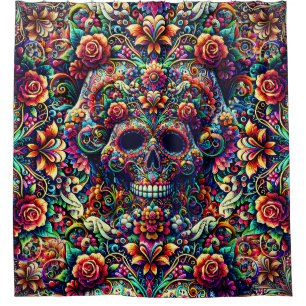 Rideaux De Douche Super Sugar Skull floral vibrant