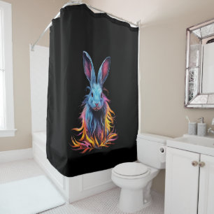 Rideaux De Douche Superbe Lapin Bleu en feu