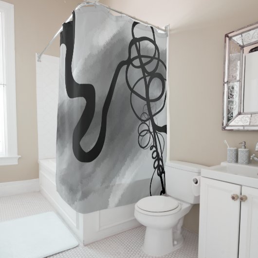 Rideaux De Douche Sur la grille : gris Abstrait, noir et blanc (En situation)