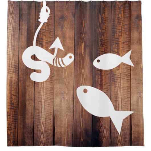 Rideaux De Douche Sur le bois rustique de ver et de poissons de (Devant)