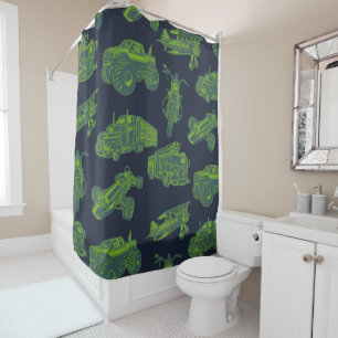 Rideaux De Douche Sur les véhicules bleus et verts en mouvement voit