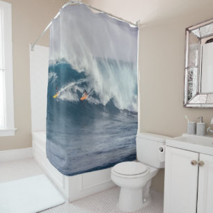 Rideaux De Douche Surf Ocean Wave Curl Deux surfeurs en bleu océan