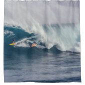 Rideaux De Douche Surf Ocean Wave Curl Deux surfeurs en bleu océan (Devant)