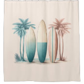 Rideaux De Douche Surf planches palmiers rétro vert jaune (Devant)