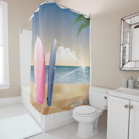 Rideaux De Douche Surfboards Ocean Beach Decor (En situation)