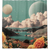 Rideaux De Douche Surreal Mountain Landscape with Planets and Clouds (Devant)