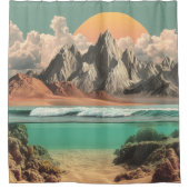 Rideaux De Douche Surreal Ocean and Mountain Landscape with Waves (Devant)