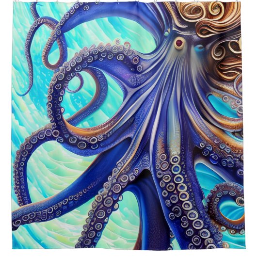 Rideaux De Douche Surreal Octopus Blue Ocean Wave Impressionnisme (Devant)