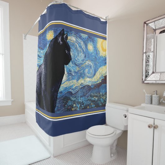 Rideaux De Douche Surveillance Kitty :  Nuit étoilée (En situation)