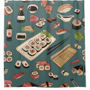 Rideaux De Douche Sushi coloré et rouleaux sans couture motif, excel