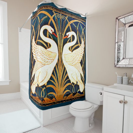 Rideaux De Douche Swan and Rush and Iris, fine art, (En situation)