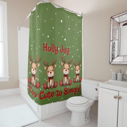 Rideaux De Douche Sweet Reindeer Pair in Holiday Snowfall (En situation)