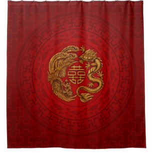 Rideaux De Douche Symbole du Bonheur avec Phoenix et Dragon