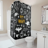 Rideaux De Douche Symboles d'Halloween dessinés à la main, collectio (En situation)