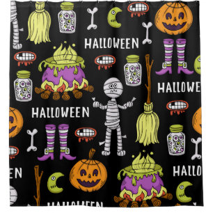 Rideaux De Douche Symboles d'Halloween, thème vintage transparent