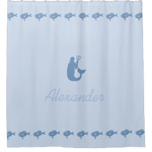 Rideaux De Douche Symboles maritimes Neptune et Bleu Poisson avec no