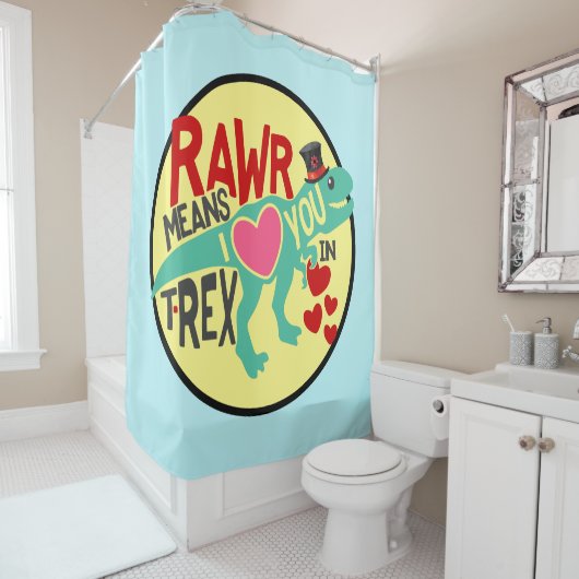 Rideaux De Douche T-Rex dans un Top Hat Rawr signifie que je t'aime (En situation)