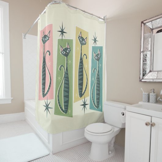 Rideaux De Douche Tabbies Rétro Patchwork ©studioxine (En situation)