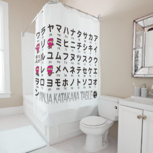 Rideaux De Douche Table Katakana japonaise (Ninja Girl)