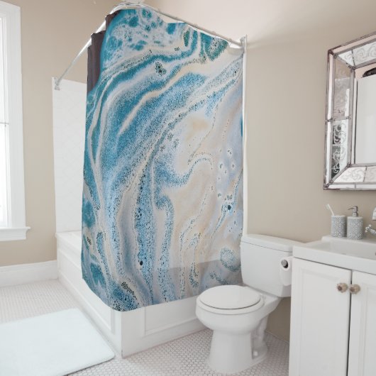 Rideaux De Douche Tableau abstrait bleu et blanc (En situation)