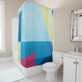 Rideaux De Douche Tableau abstrait bleu, rouge, rose et jaune (En situation)