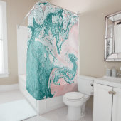 Rideaux De Douche tableau Abstrait, effet marbre, rose turquoise. (En situation)
