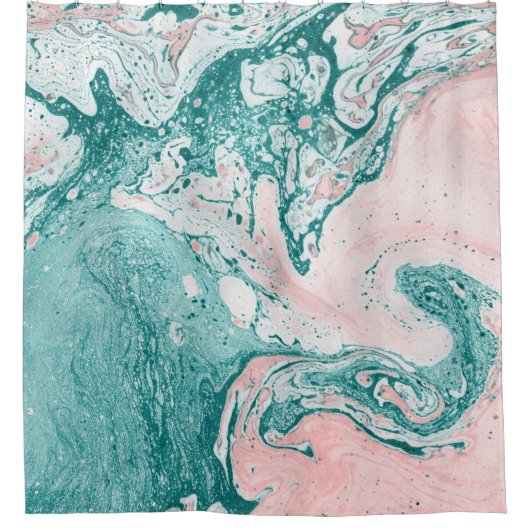 Rideaux De Douche tableau Abstrait, effet marbre, rose turquoise. (Devant)