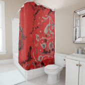 Rideaux De Douche Tableau abstrait rouge et gris (En situation)