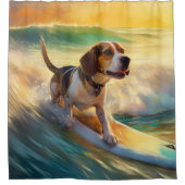 Rideaux De Douche Tableau de surf de plage beagle (Devant)