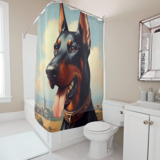 Rideaux De Douche Tableau Doberman vintage (En situation)