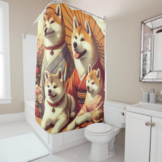 Rideaux De Douche Tableau vintage Akita Chien (En situation)