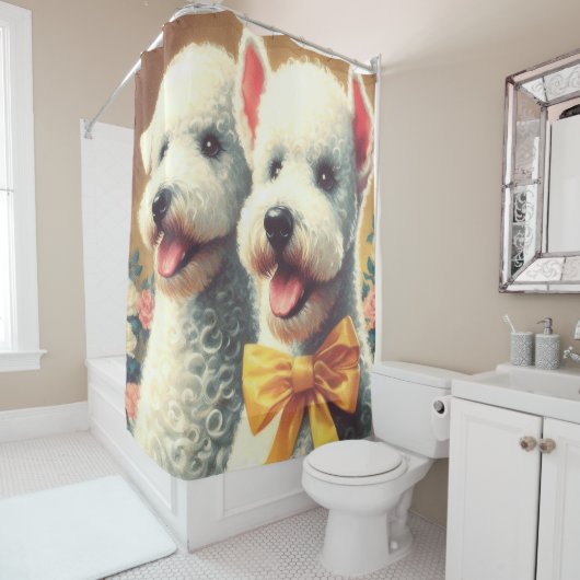 Rideaux De Douche Tableau vintage Bedlington Terrier (En situation)
