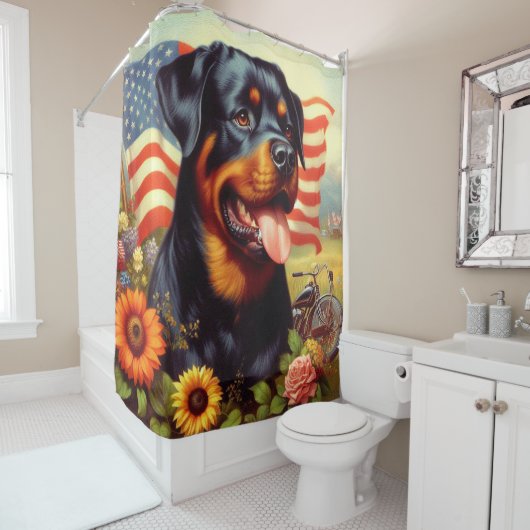 Rideaux De Douche Tableau vintage Rottweiler (En situation)
