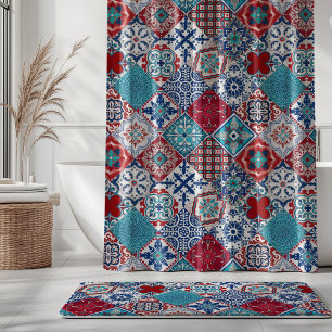 Rideaux De Douche Talavera Tles Turquoise Denim Bleu Rouge Blanc
