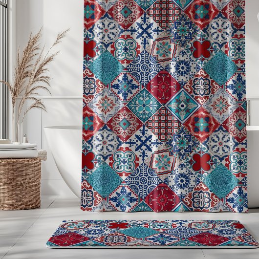 Rideaux De Douche Talavera Tles Turquoise Denim Blue Red White 