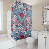 Rideaux De Douche Talavera Tles Turquoise Denim Blue Red White  (En situation)