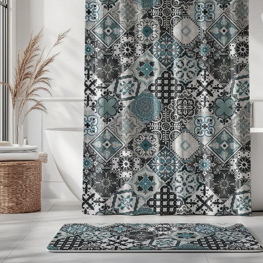 Rideaux De Douche Talavera Tles Turquoise Grey Mint Teal