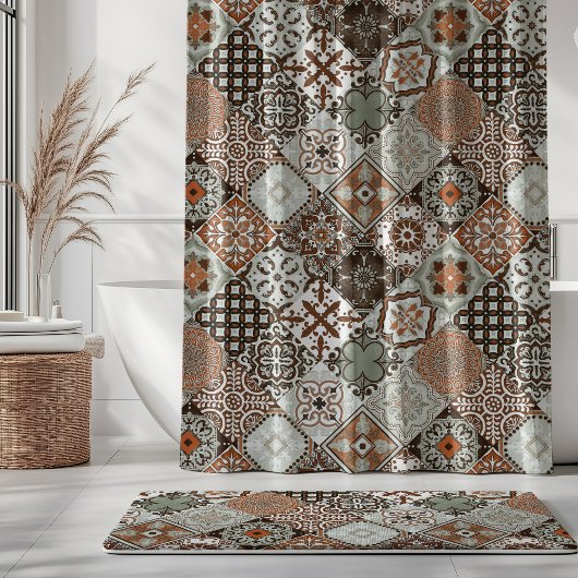 Rideaux De Douche Talavera Tles Vert Sage Orange Marron