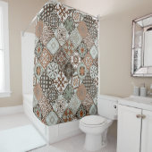Rideaux De Douche Talavera Tles Vert Sage Orange Marron (En situation)